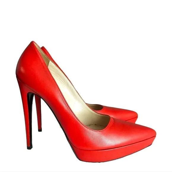 Prada Capretto Platform‎ Pumps Red Size 38.5 - Picture 2 of 15